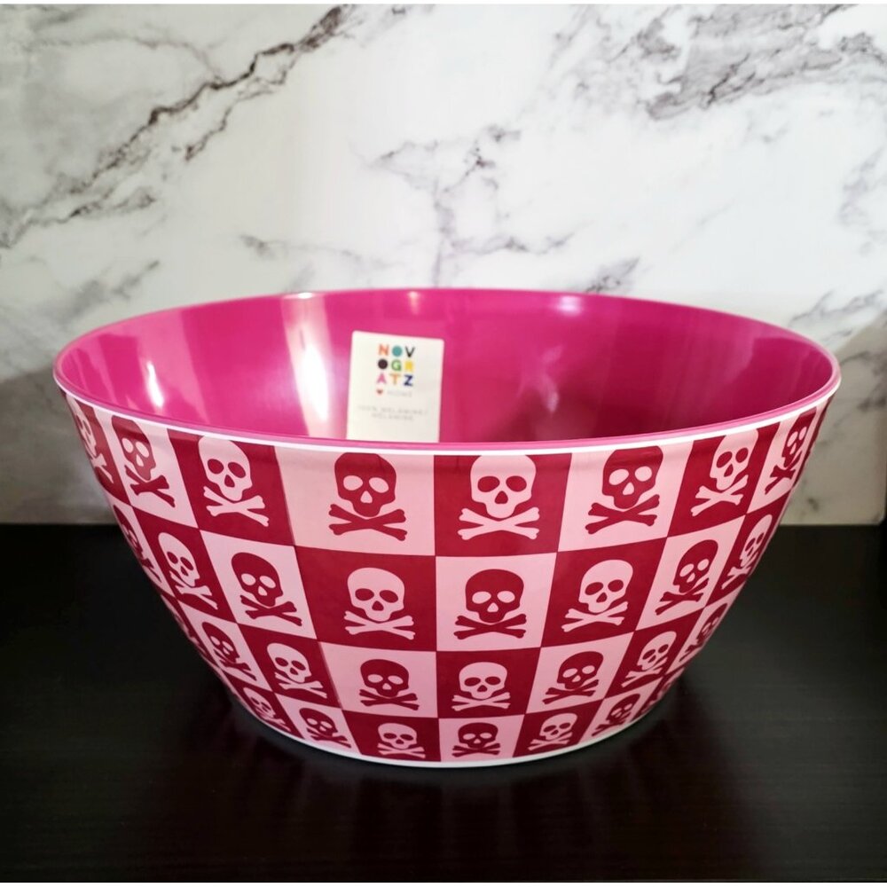XLarge Halloween NOVOGRATZ Melamine Candy Bowl Skull Print Dishwasher Safe 14x6"